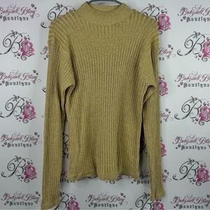Westbound long sleeve sparkly glitter Elegant Ribbed Turtleneck Sweater - Gold